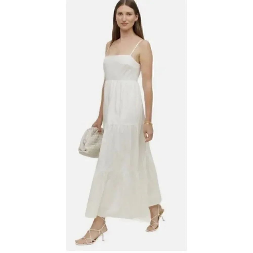 Reformation East White Organic Cotton Tiered Midi Dress NWT Size Medium